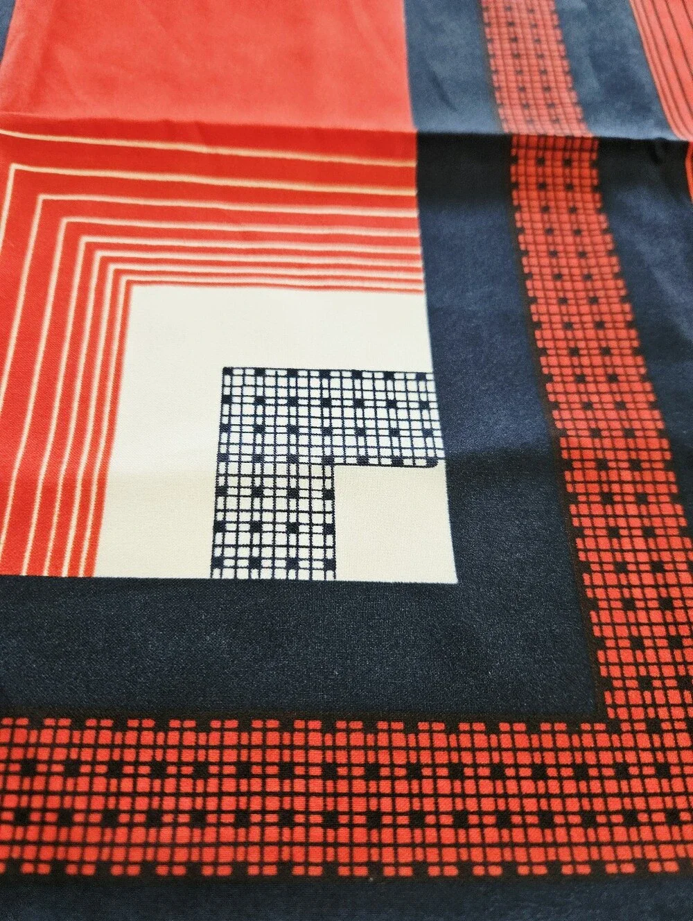 Vintage Leonardi Large '80s Geometric Black Red Striped Neck Head Scarf Foulard